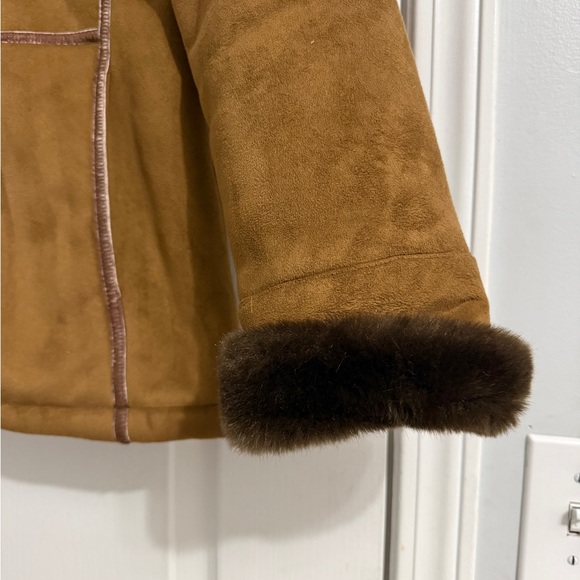 LADY HATHAWAY | Elegant Tan Teddy Jacket Faux Fur Trim Medium - Picture 3 of 11